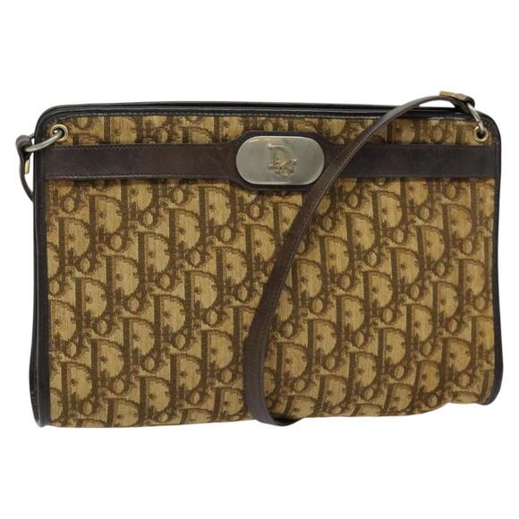 DIOR Trotter Canvas Shoulder Bag Brown Gold - Picture 1 of 16